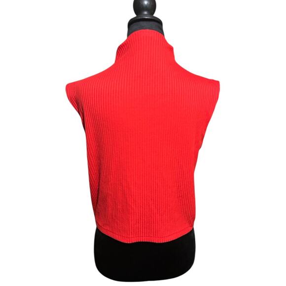 House Of Harlow 1960 Red Rib High Collar Sleeveless top Size M - Picture 2 of 5